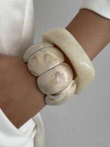 1 قطعة سوار راتنجي أنيق بطراز رجعي مبالغ فيه، مجوهرات سميكة بسيطة، سوار بأسلوب بوهيمي للعطلات، مناسب للاستخدام اليومي للنساء وديكورات الحفلات المختلفة، وديكورات العطلات