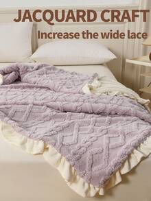 1 pieza Manta de cachemira falsa con ribete de encaje de alto gramaje a doble cara - Minimalista y de moda, ultra suave y resistente a las pelusas, tecnología cálida y amigable con la piel, versátil para dormitorio, sofá, oficina y exterior, regalo ideal para otoño/invierno