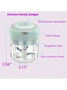 1pc Electric Mini Three Blade Garlic Chopper, Garlic Compactor, Wireless Electric Garlic Beater, Garlic Puree Compactor, Household Garlic Mashing Machine, Multifunctional Vegetable Food Processor, Meat Grinder, Wireless Garlic Compactor, Portable Mixer, Portable 250ml Food Chopper, Vegetable Chopper, Kitchen Onion Chopper, Used For Portable Small Food Processing Of Garlic, Ginger, Chili, And Vegetables (With USB Charging Cable Included) - Multicolor - View 2