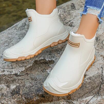 1 Pair Soft White Boots With Thermal Lining For Teenagers, Fashionable Short Shaft Comfortable Casual Outdoor Thick Sole Shoes For Autumn/Winter