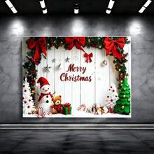 2D Fondo de tela plano de Navidad, 1 pieza de árbol de Navidad, muñeco de nieve, patrón de pared blanca, decoración de fiesta de Navidad, tela de fondo para cabina fotográfica, adecuada para decoración de fondo de fiesta interior - Tela de poliéster duradera, adecuada para decoración de pared navideña, pancarta de Feliz Navidad
