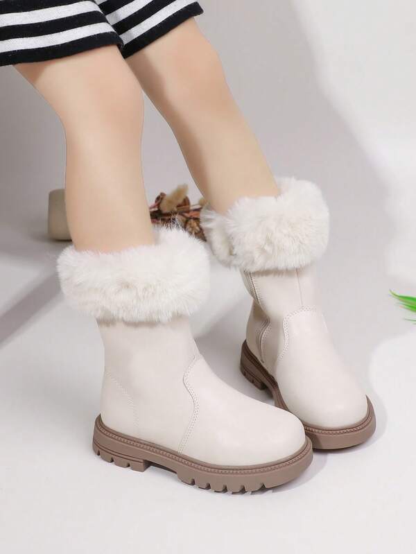 1 Pair Girls Autumn/Winter Warm Thermal Lined Waterproof PU Leather Comfortable Versatile Soft Bottom Lightweight Indoor/Outdoor Casual Boots, Children