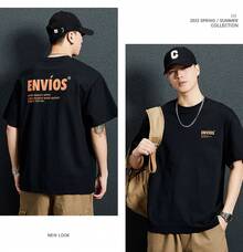 Summer Men's T-Shirt American Style  Brand Pure Cotton Front And Back Letter Print Short Sleeve Round Neck Summer Men's Half Sleeve