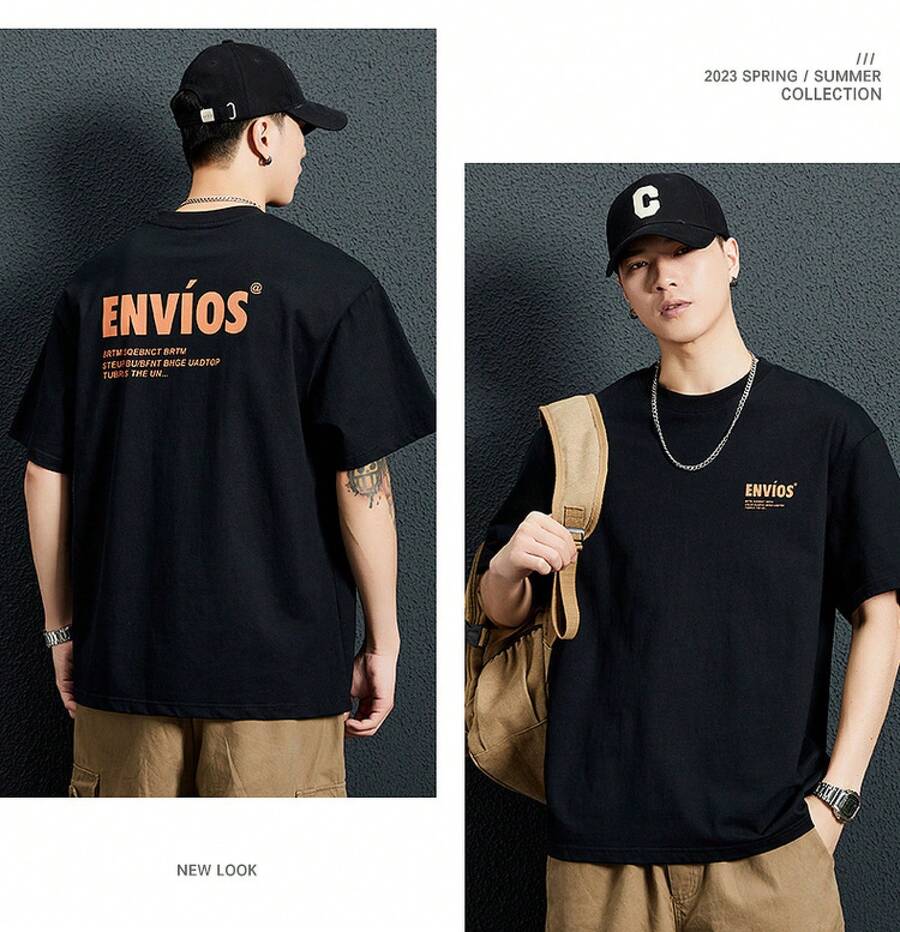 Summer Men's T-Shirt American Style  Brand Pure Cotton Front And Back Letter Print Short Sleeve Round Neck Summer Men's Half Sleeve