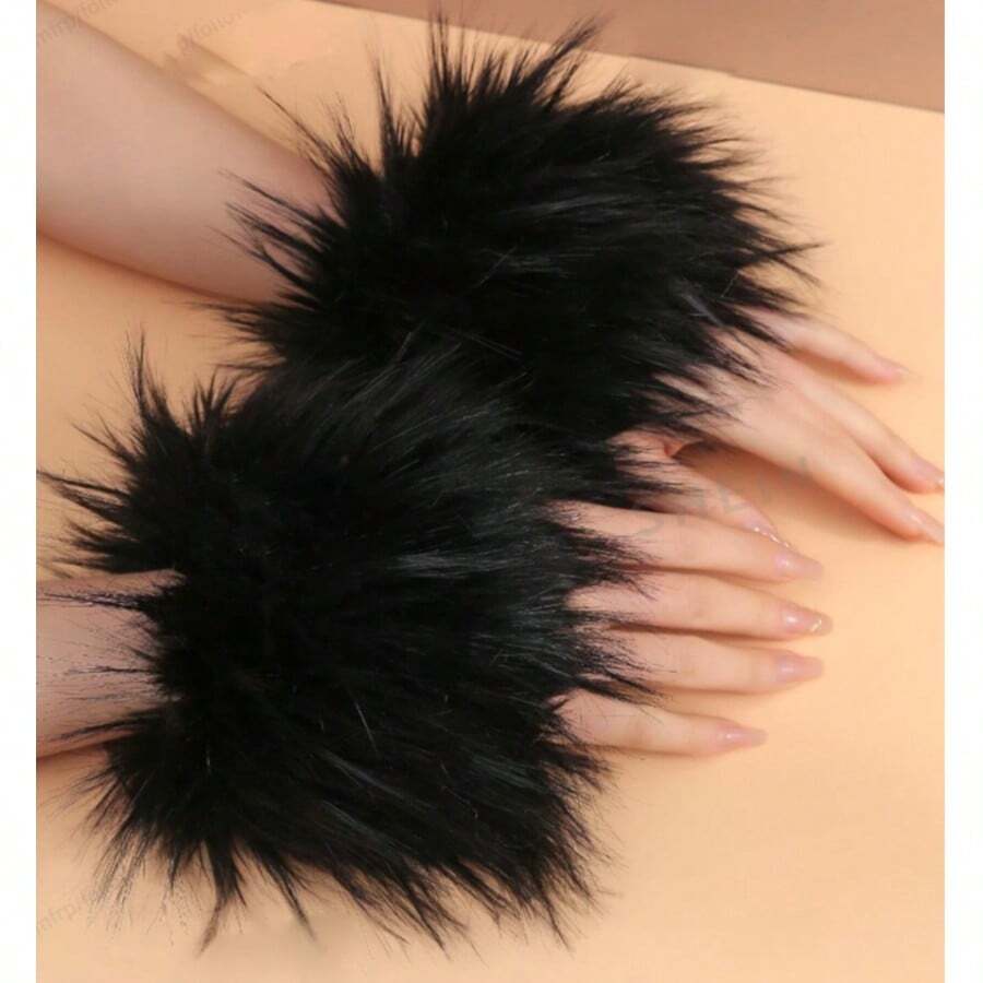 Áo khoác tay ngắn bằng lông nhân tạo dành cho nữ, thời trang để mặc hàng ngày - màu đen - Xem 1