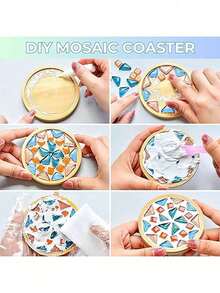 6pcs Bamboo Coaster Set With Holder, Suitable For Coffee Table, Wooden Coasters For Potted Plants, Tabletop Protection, Housewarming Gifts, Square/Round Bamboo Coasters For Flower Pots, Beverage Trays, Tabletop Plant Protection, Home Office Decor, DIY Mosaic Bamboo Coasters, Blank Pedestal Trays, Drink Coasters, Plant Coasters, Art Plates (6pcs Set, Mosaic Not Included) - Multicolor - View 9