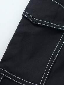 Boys' 4-7 Years Black Contrast Stitching Cargo Pants, Loose Straight Casual Trousers, Spring/Summer Children Long Pants - Black - View 5