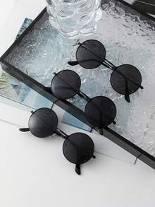 3副儿童黑色金属框眼镜，金色镶边，低过敏性轻便眼镜，适合上学、角色扮演、聚会和节日礼物 - 黑色 - 查看 2