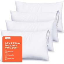 Ultra Soft Pillow Protectors With Zipper Standard Size - Set Of 4 Breathable Pillow Covers -% Against Stains, Dust & - Washable (White)