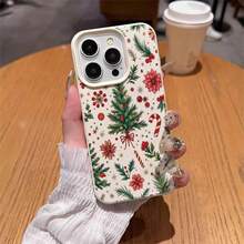 1 pieza Funda de teléfono con patrón de árbol de Navidad, bastón de caramelo y rama de bayas de material TPU compatible con iPhone - Blanco - Ver 4