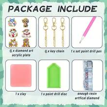 6 piezas Llaveros de arte de diamantes DIY, 4 patrones de animales de dibujos animados diferentes para elegir, piedras de colores brillantes asimétricos por ambos lados, efecto exquisito, colgante de mochila, decoración colgante de coche, juego de manualidades de mosaico, decoración de regalo de Navidad y cumpleaños