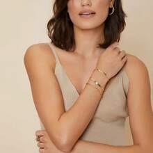 Women Bracelet Set, Elegant Geometric Bracelet & Snake Bone Bracelet + Chain Bracelet, 18K Gold Plated & 925 Silver - 金色 - 查看 4