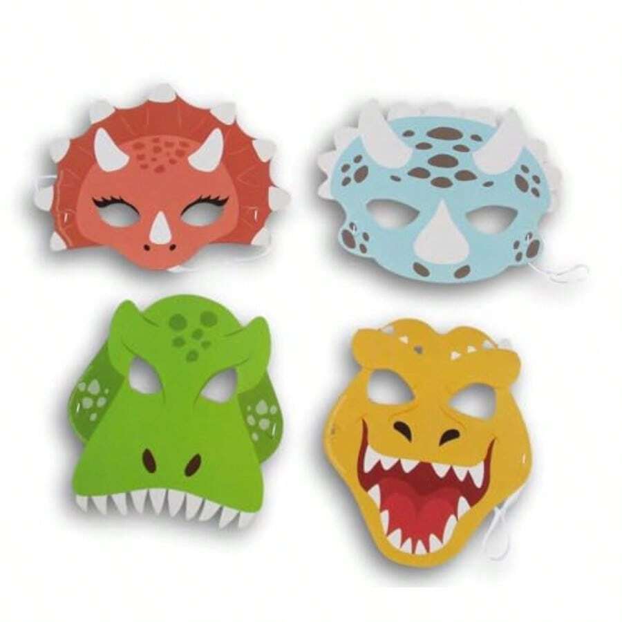 2025 Máscaras de papel de dinosaurio para fiestas y manualidades, 8 unidades, color blanco - como en la foto - Ver 1