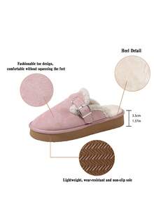 Plus Size Furry Slippers For Women, Thick Sole Snow Slip-On Closed Toe Fluffy Slides For Autumn/Winter - Pink - View 7