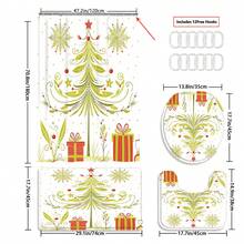 1/3/4pcsGreen Christmas Tree Winter Shower Curtain Bathroom Set, Minimalist Cartoon Waterproof And Wear-Resistant Accessories,With 12 Hooks - Includes Toilet Seat Cover, Bath Mats, And Rugs - Non-Slip Polyester Fabric - Washable - Perfect For Holiday Decor,Home/Bedroom/House/Western Decor,