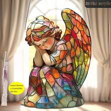 1 pièce Ange acrylique 2D exquis - Décoration murale de style verre peint coloré, convient pour le salon, la chambre à coucher, le studio - Cadeau idéal pour le Nouvel An et les amateurs de contes de fées, sans alimentation électrique, plat 2D