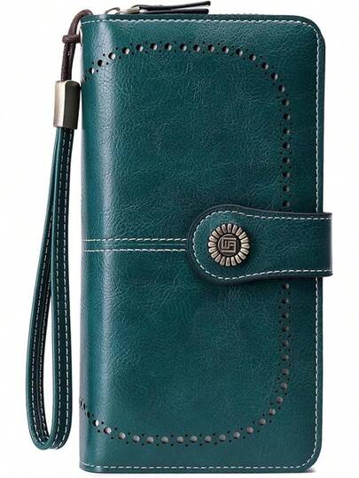 Cartera Para Mujer De Piel, Billetera Con Cremallera, Monedero De Cuero Con Bloqueo RFID, Cartera ParaóVil De Dama Minimalista, Tarjetero Moda De Gran Capacidad, Regalos Para Chicas Y Mujeres