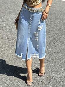 Gonna di jeans mini estiva casual con orlo sfrangiato e rovinato