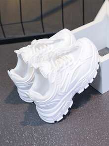 1 Pair Children's Casual Running Shoes, Hook & Loop Closure Design, Lightweight Boys' Running Sneakers, Mesh Fabric Upper, Striped Pattern, Suitable For Daily Wear, Running And Leisure Activities - Spring/Autumn/All Season Lightweight Boys' Running Shoes - White - View 5