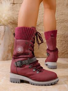 Fall/Winter 2025 New Arrival Women's Fashionable High-End Elegant Slimming Mid-Calf Boots,Party - Burgundy - View 11