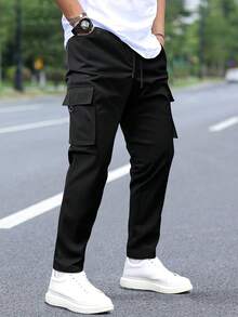 Men's Workwear Pants – Durable & Comfortable Utility Trousers With Multi Pockets, Breathable Fabric & Drawstring Design For Casual, Industrial & Seasonal Wear - 黑色 - 查看 3