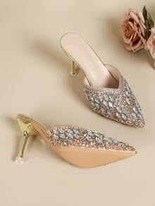 Giày cao gót đính đá lấp lánh cho nữ, đa năng cho trang phục hàng ngày và sự kiện trang trọng - Rượu sâm banh - Xem 6