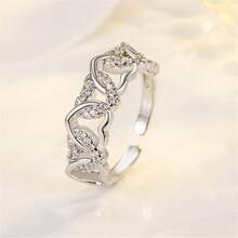 VKHK 1pc Elegant Copper Plated S925 Silver Shiny Cubic Zirconia Heart Shaped Open Ring, Suitable For Women Wedding Wear And Gift