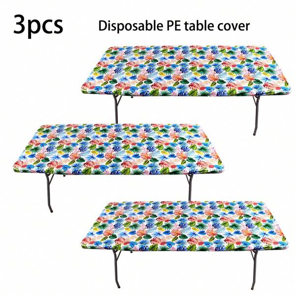 3pcs PE Plastic Table Cover 72 X 30 Inches, Suitable For 6ft Tables, Disposable Party Tablecloths, Rectangular Elastic Table Cover, Suitable For Indoor, Outdoor, Birthdays, Picnics, Camping, Vacations
