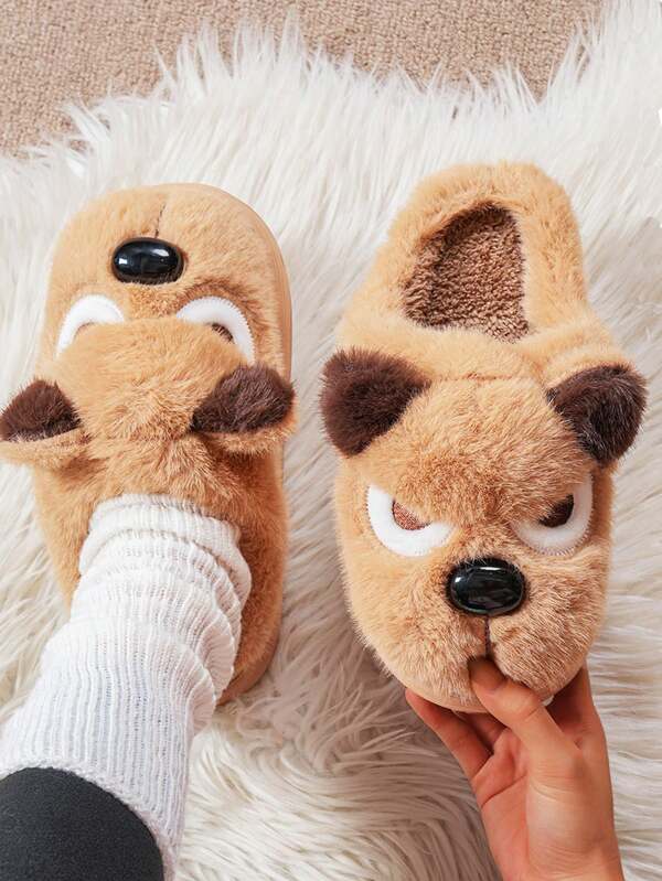 2025 New Thick Sole Comfy Home Slippers, Non-Slip Warm Indoor Slippers, Khaki Cartoon Indoor Slippers, Warm & Comfortable Slippers For Women, Autumn/Winter