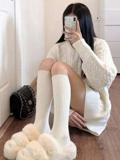 1 par de medias altas para mujer, medias largas hasta la rodilla dulces y picantes para primavera/verano/otoño, medias largas de unicolor tipo botas altas para clima frío