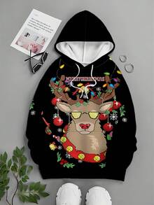 Christmas 3D Printed Fashionable Novelty Pattern Hooded Long Sleeve Sweatshirt For Men, Autumn/Winter Men's Pullover Hoodie With Drawstring And Pockets - Multicolor - View 3