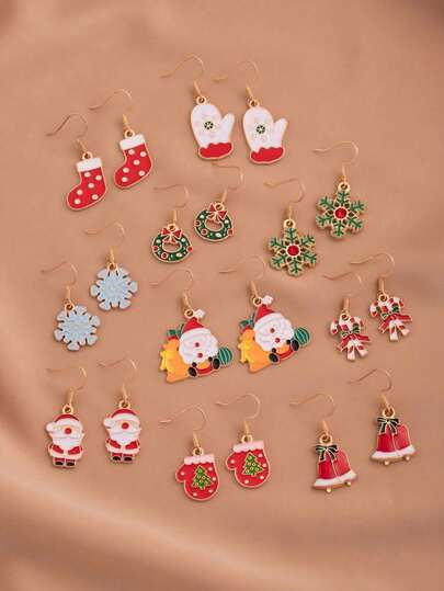 1 Par de Brincos de Natal, Presentes para Meninas, Enfeites para Meias, Joias de Natal para Meninas, Presentes de Natal, Brincos da Moda para Férias, Laço, Árvore de Natal, Brincos de Floco de Neve, Presente de Natal