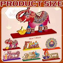D6 Pcs Diwali Table Decorations Happy Diwali Decorations Deepavali Candle Oil Lamp Wooden Table Centerpieces India Festival Of Lights Sign For India Diwali Party Supplies Home Decor10
