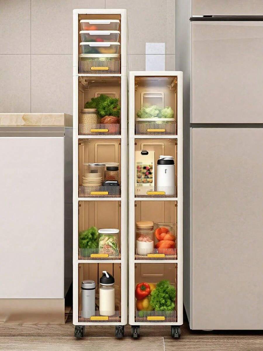 3/4/5/6 Layers Storage Cabinets, Ultra-Thin Plastic Storage Boxes For Kitchens And Bathrooms, Portable Design, Suitable For Narrow Spaces, Kitchen Storage Cabinets, Modern Decorative Cabinets, Kitchen Cabinets, Shower Carts, Storage And Organization. - 白色 - 查看 1