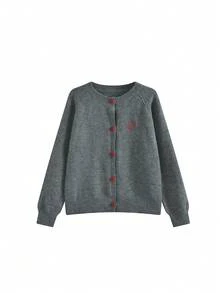 Vintage Casual Knit Cardigan Sweater For Women, Button Up Round Neck Jacket - Dark Grey - View 6