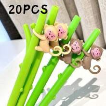 10/20 piezas Bolígrafos de gel suaves con diseño de mono trepando a un árbol, tinta negra de 0.5mm, para estudiantes, suministros de papelería (color y patrón aleatorios)