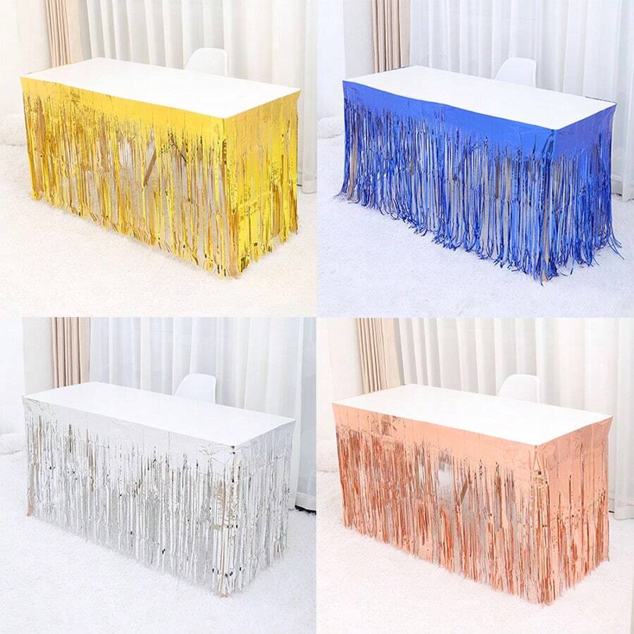 1 Stück 75*183cm geeignet für kleinen Esstisch Tischdecke, Einweg Aluminiumfolie Girlande Tischrock, geeignet für Geburtstags-Party, Hochzeit, Weihnachts Tischdekoration, Fröhliche Weihnachten
