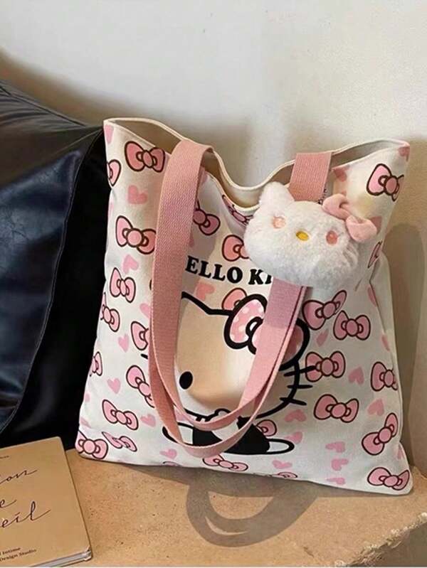 Sanrio حقيبة كانفاس مع رسوم كرتونية لهالو كيتي القط، حقيبة كتف كبيرة السعة للطالبات والسيدات، حقيبة تسوق كبيرة، حقيبة كتف كانفاس هالو كيتي، حقيبة كتف للطالبات والسيدات، حقيبة كانفاس هالو كيتي قابلة للإزالة كبيرة السعة، حقيبة كتف أنيقة للسيدات متعددة الوظائف (قد تكون هناك خيوط مفكوكة بسبب الإنتاج)، أجواء بوهيمية