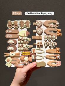 28个可爱米色卡通发夹，女士情人节爪夹发卡，发饰