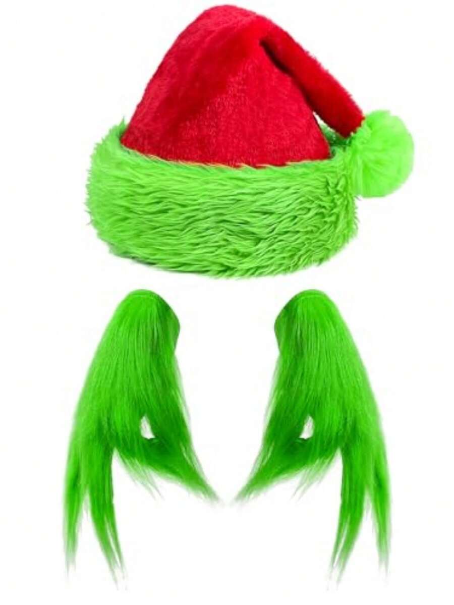 1 Stück, Weihnachtsdekoration Hüte, Weihnachtshüte und pelzige Handschuhe mit grünen Fellmonstern. Erwachsene Halloween Rollenspiel Kostüme, Accessoires, Weihnachtskostüm Requisiten, Party Kostüm Hüte, skurrile grüne Fellhüte, Rollenspiel