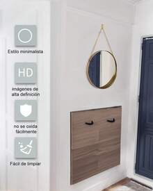 ¡RecomendadoRedondo de Pared sin Agujero Vintage Dorado Redondo de Pared, Espejo de Cadena Colgante Multiusos para baño, Dormitorio, salón, etc, Decorativo clásico (Grande)¡Top de Temporada - 45,5 largo x 30,5 ancho cm - Ver 6