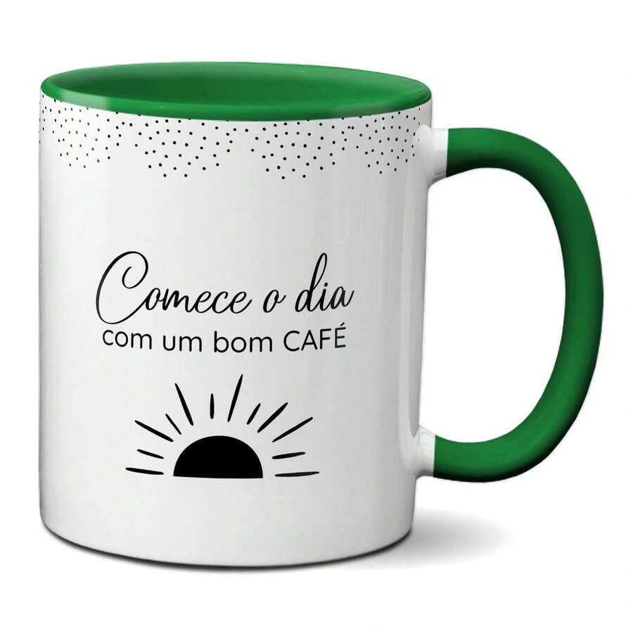 Minimalist Coffee Mug Start The Day Funny Phrase - Hijau - View 1