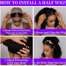 ZHENDEFA Half Head Wig, Human Hair, Curly, No Glue, Jerry Curl, Human Hair Half Wig, 3-In-1 Seamless Flip-Over Wear For Women, Beginner Friendly, Natural Color - Black - View 3