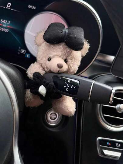 1pc Beige Bow Teddy Bear Car Windshield Wiper Decor, Turning Signal Lamp Plush Doll Doll, Cute Bear Car Interior Ornament, Suitable For All Vehicle Models