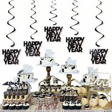 New Year Party Decor Black & Gold Luxurious Style Horizontal Banner, Paper Flower Balls, Spiral Hanging Ornaments Set - Multicolor - View 11