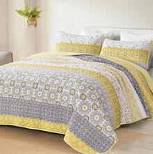 Boho Quilt Set California King, Yellow Bohemian Striped Patchwork Bedspread Coverlet Set With 2 Pillowcases, Lightweight Microfiber Floral Bedding Set 106*96, Bohemian Style - Màu vàng - Xem 12