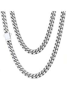 This Men's Cuban Chain Necklace Is Made Of Stainless Steel, Featuring A Secure Clasp Design And A Brilliant Silver Luster. The Chain Width Is Available In 7mm And 9mm Options, With Lengths Ranging From 18 Inches, 20 Inches, 22 Inches, 24 Inches To 28 Inches, Catering To Various Style Preferences.