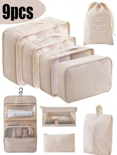 9-In-1 Travel Organizer , Large Capacity Packing Cubes, Multi-Functional Travel Storage Bags, Luggage Organizers, Clothes Sorting Bags, Home Moisture-Proof Storage Bags, Summer Portable Luggage Bags, Including Cosmetic Bag, Beach Bag, Cosmetic Bag, Makeup Organizer, Skincare Bag, Makeup Brush Bag