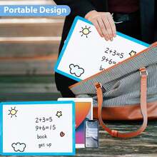 Pizarra Blanca Peque?a de Escritorio,Mini Caballete Portátil de Escritorio, Incluye 4 Plumones Pizarrón Blanco y 1 Borrador de Pizarra, 4 imanes, Para Dibujar, Escribir, Planificar (Azul) - albaricoque - Ver 4