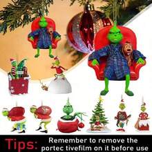 5pcs Grinchs 2025 New Christmas Decorations Hanging Ornaments, 2D Acrylic Christmas Tree Decorations, Car Decor, Christmas Atmosphere Decor, Party Favors